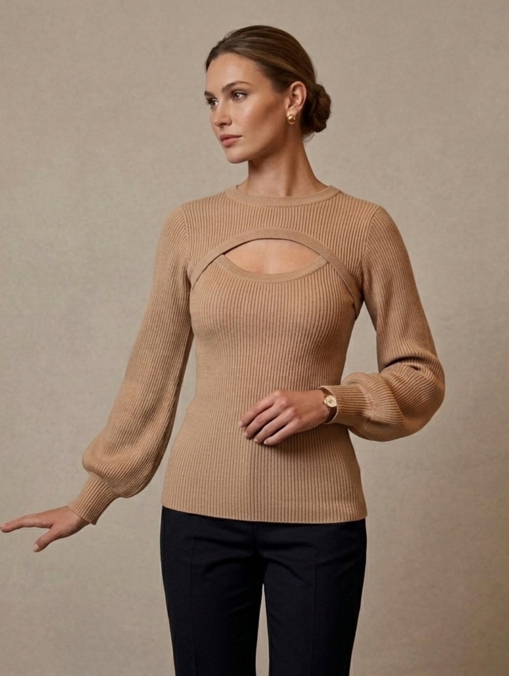 Vine & Love Slim Flare Fit Sweater Size L Large Open Chest Stretch Long Sleeve